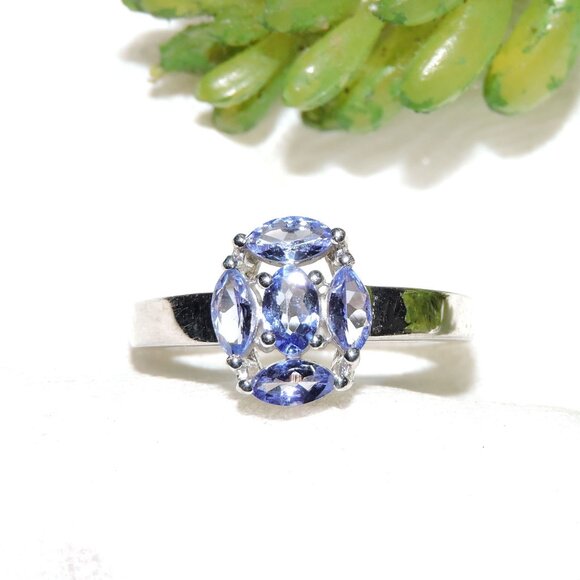 Natural Tanzanite Gemstone Sterling Silver Ring, Unique December Birthstone - Picture 1 of 8